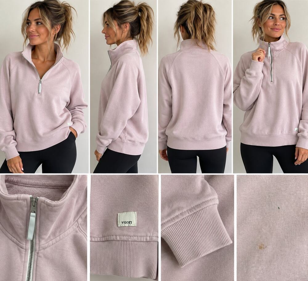 VUORI Restore Half Zip Fleece Pullover Light Pink, Approx L/XL